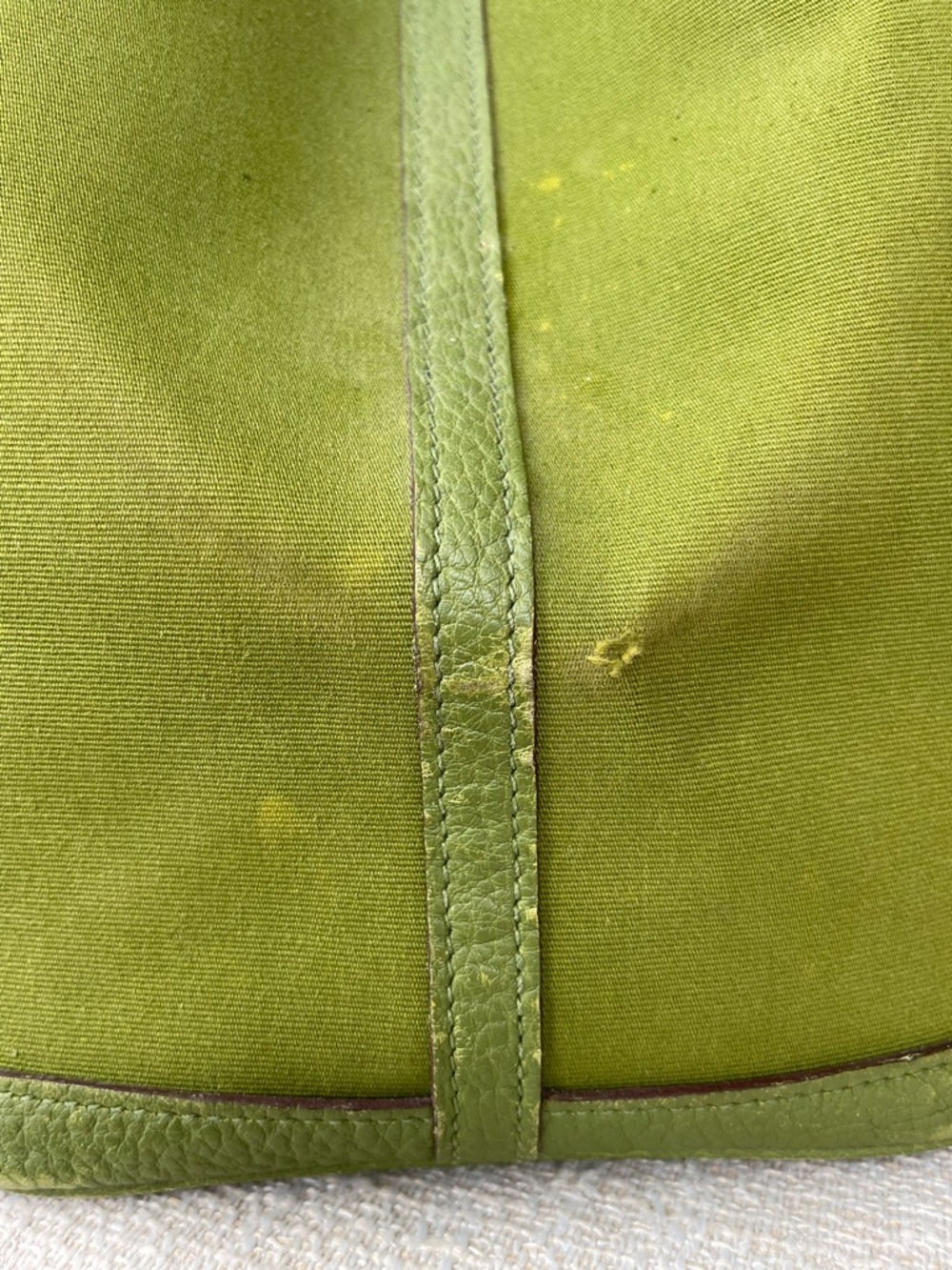 Auth Hermes Rare Olive Green Canvas Tote Bag with Leather Trim - Picture 9 of 12